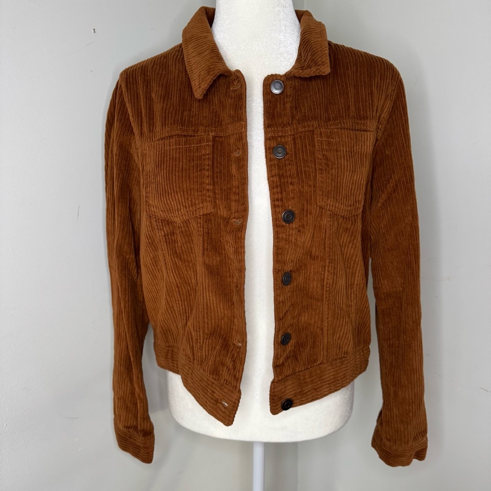 1 Sunset Lane Corduroy Trucker Jacket Junior's L Button Front Short Retro Style